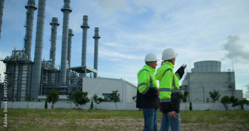 The senior project engineering team Inspects the progress of the building project. Medium-sized power plant in an industrial estate to send payments to companies in industrial zones The senior project engineering team Inspects the progress of the building project. Medium-sized power plant in an industrial estate to send payments to companies in industrial zones