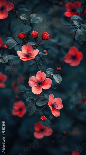 Wallpaper Mural Beautiful orange flowers blooming at night with bokeh lights background Torontodigital.ca