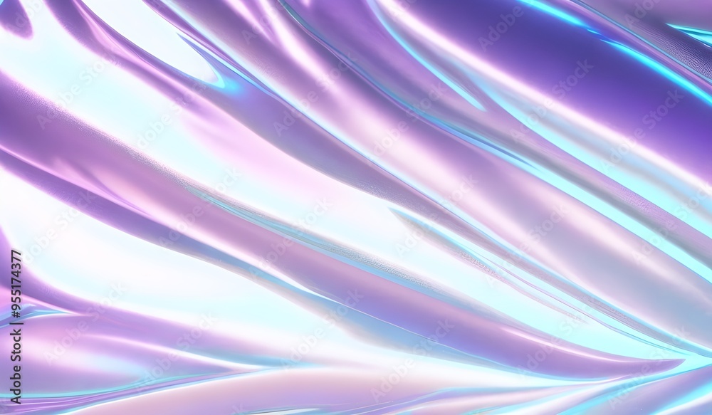 Iridescent chrome wavy gradient cloth fabric abstract background, ultraviolet holographic foil texture, liquid surface, ripples, metallic reflection. 3d render illustration. Iridescent chrome wavy gradient cloth fabric abstract background, ultraviolet holographic foil texture, liquid surface, ripples, metallic reflection. 3d render illustration.