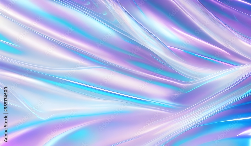 Iridescent chrome wavy gradient cloth fabric abstract background, ultraviolet holographic foil texture, liquid surface, ripples, metallic reflection. 3d render illustration. Iridescent chrome wavy gradient cloth fabric abstract background, ultraviolet holographic foil texture, liquid surface, ripples, metallic reflection. 3d render illustration.