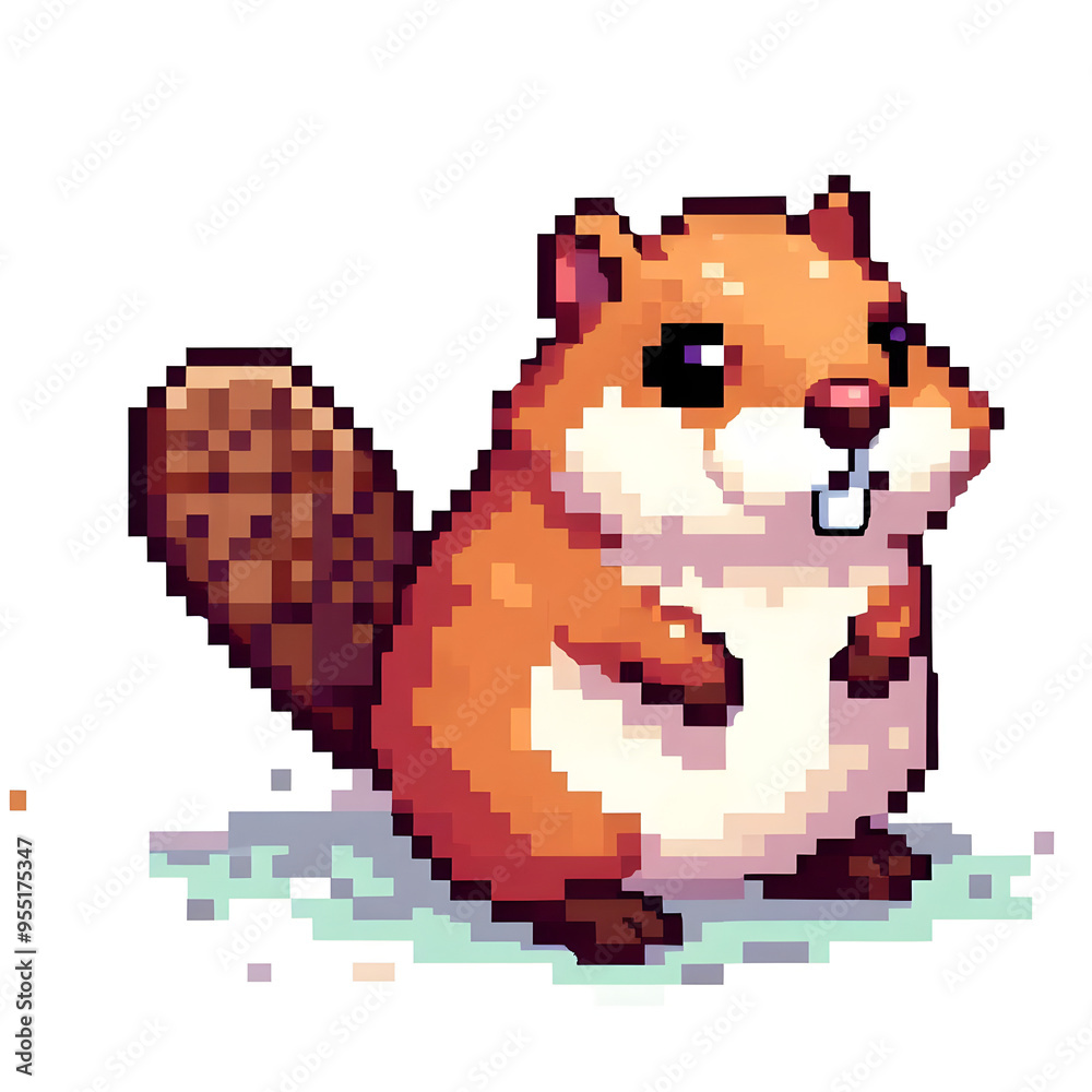 Fototapeta premium 비버, 픽셀아트 (Beaver, Pixel Art)