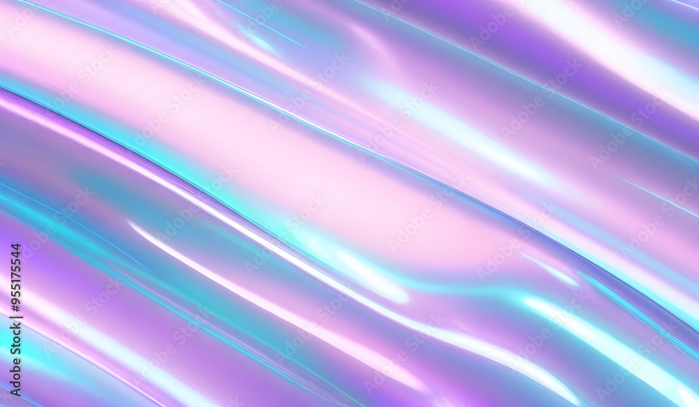 Iridescent chrome wavy gradient cloth fabric abstract background, ultraviolet holographic foil texture, liquid surface, ripples, metallic reflection. 3d render illustration. Iridescent chrome wavy gradient cloth fabric abstract background, ultraviolet holographic foil texture, liquid surface, ripples, metallic reflection. 3d render illustration.