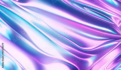 Iridescent chrome wavy gradient cloth fabric abstract background, ultraviolet holographic foil texture, liquid surface, ripples, metallic reflection. 3d render illustration.	
