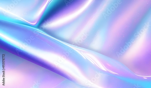 Wallpaper Mural Iridescent chrome wavy gradient cloth fabric abstract background, ultraviolet holographic foil texture, liquid surface, ripples, metallic reflection. 3d render illustration.	
 Torontodigital.ca