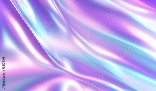 Iridescent chrome wavy gradient cloth fabric abstract background, ultraviolet holographic foil texture, liquid surface, ripples, metallic reflection. 3d render illustration.	
