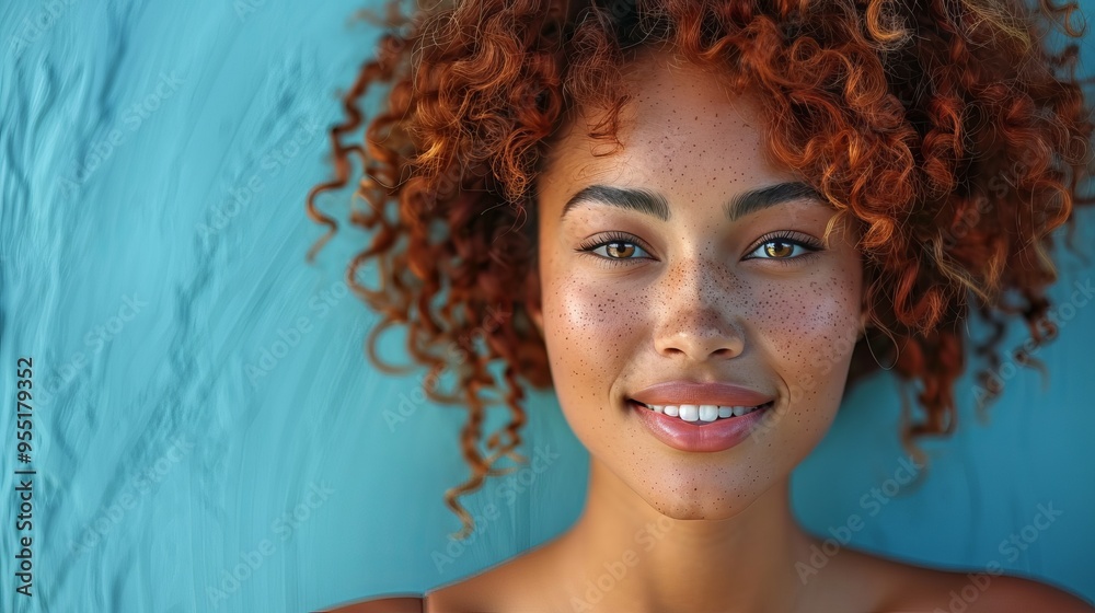 A woman with red hair and brown eyes is smiling and looking at the camera A woman with red hair and brown eyes is smiling and looking at the camera