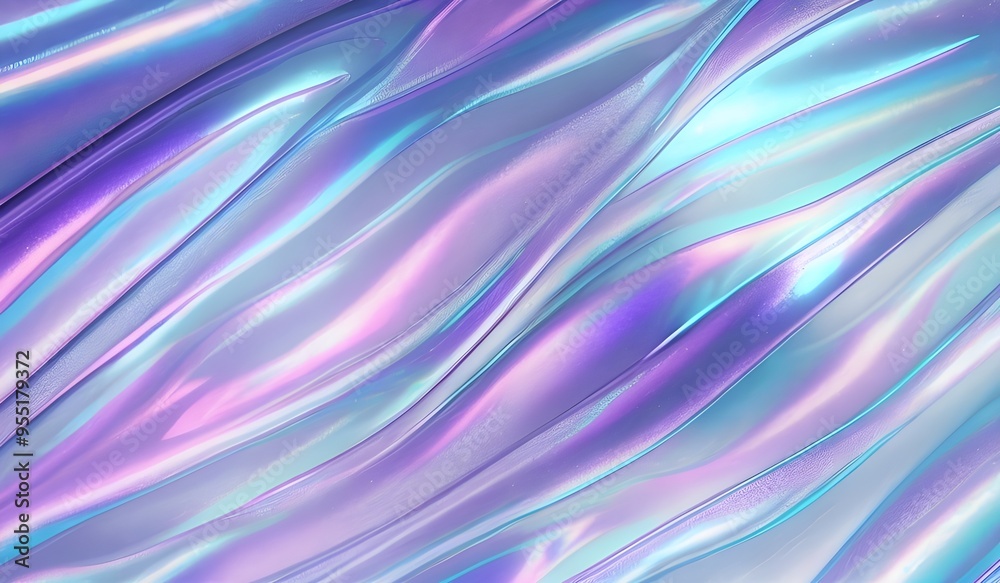 Iridescent chrome wavy gradient cloth fabric abstract background, ultraviolet holographic foil texture, liquid surface, ripples, metallic reflection. 3d render illustration.
Iridescent chrome wavy gradient cloth fabric abstract background, ultraviolet holographic foil texture, liquid surface, ripples, metallic reflection. 3d render illustration.