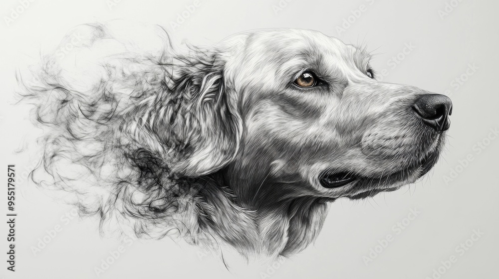 Detailed sketch of a dog's head capturing intricate fur patterns and facial expressions Detailed sketch of a dog's head capturing intricate fur patterns and facial expressions
