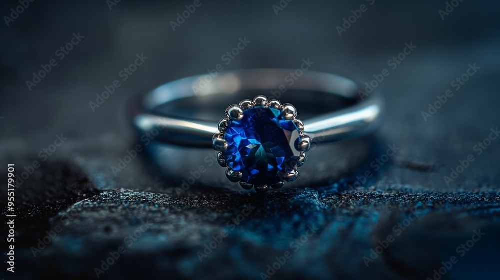 Elegant sapphire ring on a dark background. Jewelry and luxury concept. Elegant sapphire ring on a dark background. Jewelry and luxury concept.