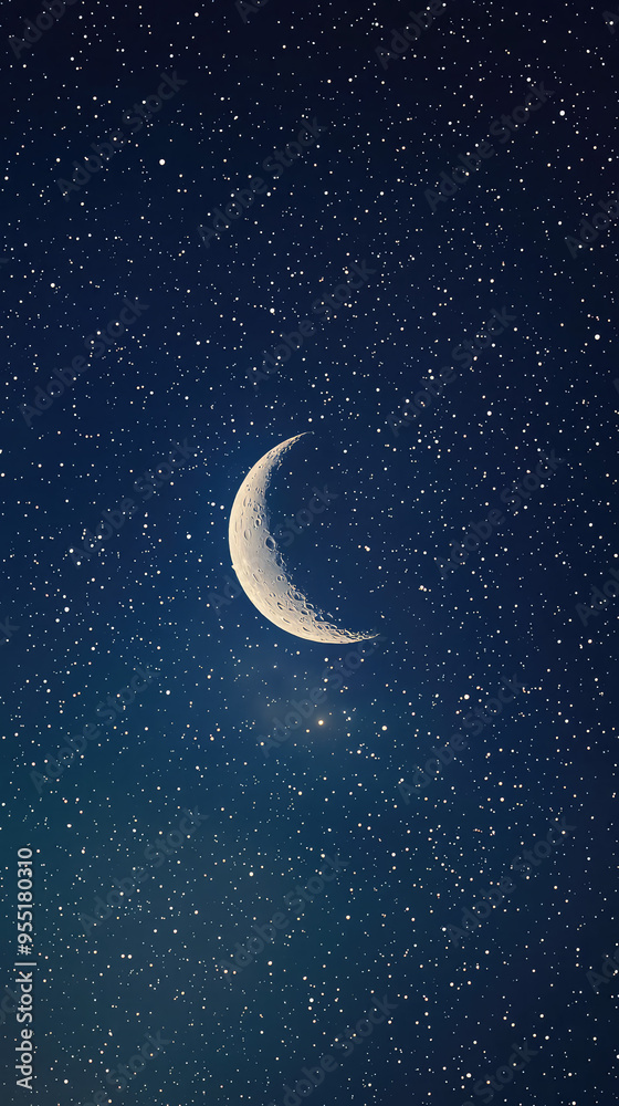 A solitary crescent moon illuminates a vast, star-strewn night sky, promising tranquility and a sense of wonder. A solitary crescent moon illuminates a vast, star-strewn night sky, promising tranquility and a sense of wonder.