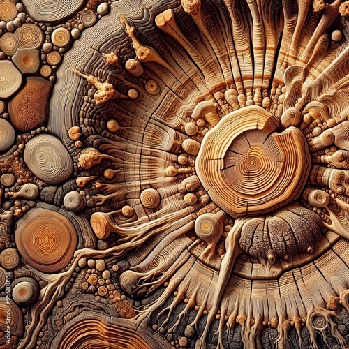 Ancient Tree Rings A detailed macroscopic depiction of ancient t photo