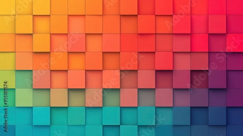 Vibrant Mosaic Gradient, a lively blend of bright colors creating a pixelated abstract design, capturing a playful retro essence in a captivating digital artwork.
