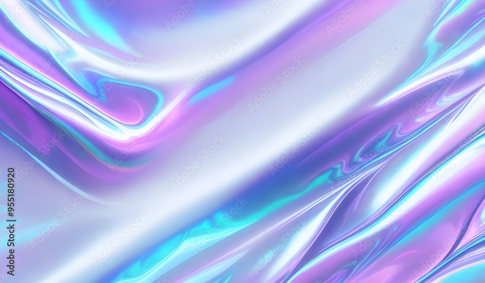 Iridescent chrome wavy gradient cloth fabric abstract background, ultraviolet holographic foil texture, liquid surface, ripples, metallic reflection. 3d render illustration.	
