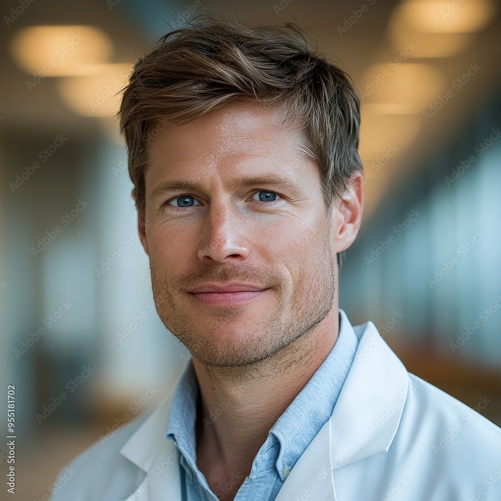 Fototapeta premium Confident Male Scientist Posed in Vivid Laboratory Setting