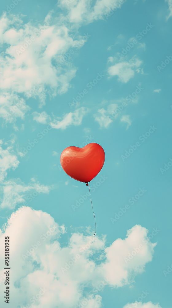 A Single Heart-Shaped Balloon Soars Through a Sky of Soft, White Clouds, Evoking a Feeling of Hope and Love. A Single Heart-Shaped Balloon Soars Through a Sky of Soft, White Clouds, Evoking a Feeling of Hope and Love.