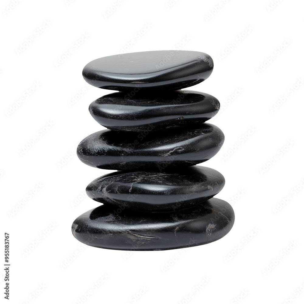 A balanced stack of smooth black Zen stones isolated on a transparent background. A balanced stack of smooth black Zen stones isolated on a transparent background.