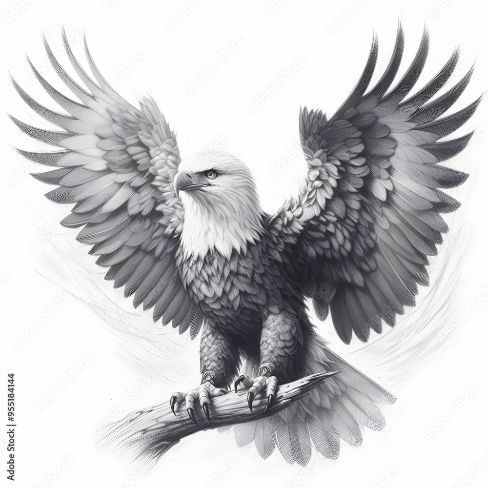 Fototapeta premium 흰 배경, 독수리, 펜슬 드로잉 (White background, eagle, pencil drawing)