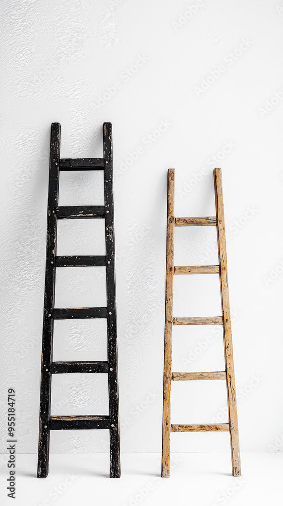 Contrasting Ladders: A Minimalist Study in Wood and Time Contrasting Ladders: A Minimalist Study in Wood and Time
