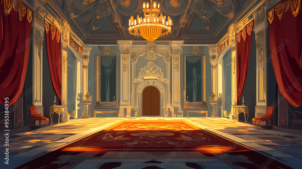 Obraz premium Palace interior background castle hall. Castle. Illustration