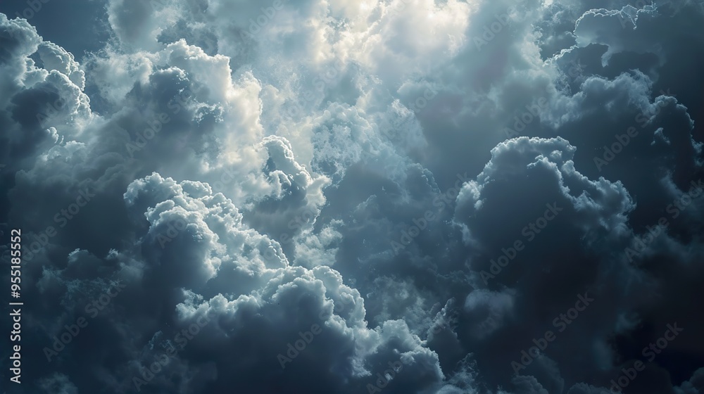 Dramatic, dark, stormy sky with rays of sunlight breaking through the clouds. Dramatic, dark, stormy sky with rays of sunlight breaking through the clouds.