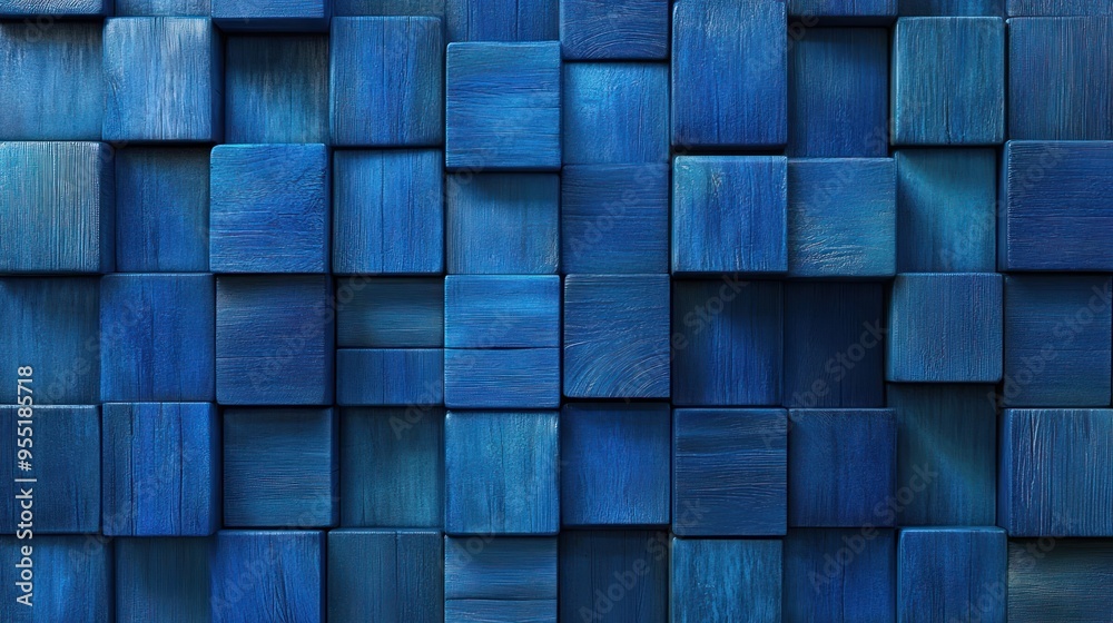 Abstract Blue Wooden Blocks Wall Abstract Blue Wooden Blocks Wall