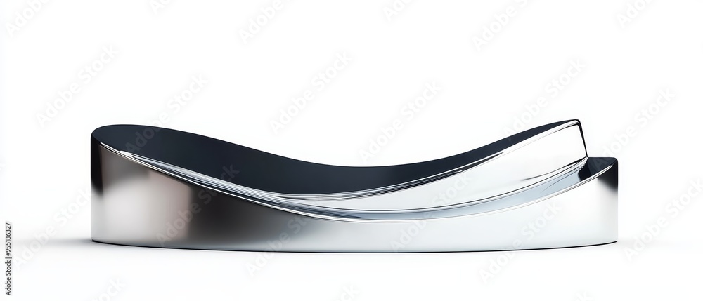 A curved, polished metal podium with subtle reflections, isolated on white A curved, polished metal podium with subtle reflections, isolated on white