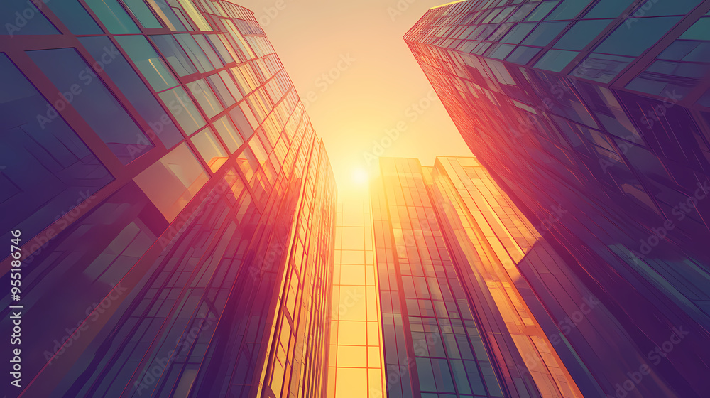 Sunlight shining through modern skyscraper windows, ideal for urban themes. Skyscraper. Illustration Sunlight shining through modern skyscraper windows, ideal for urban themes. Skyscraper. Illustration