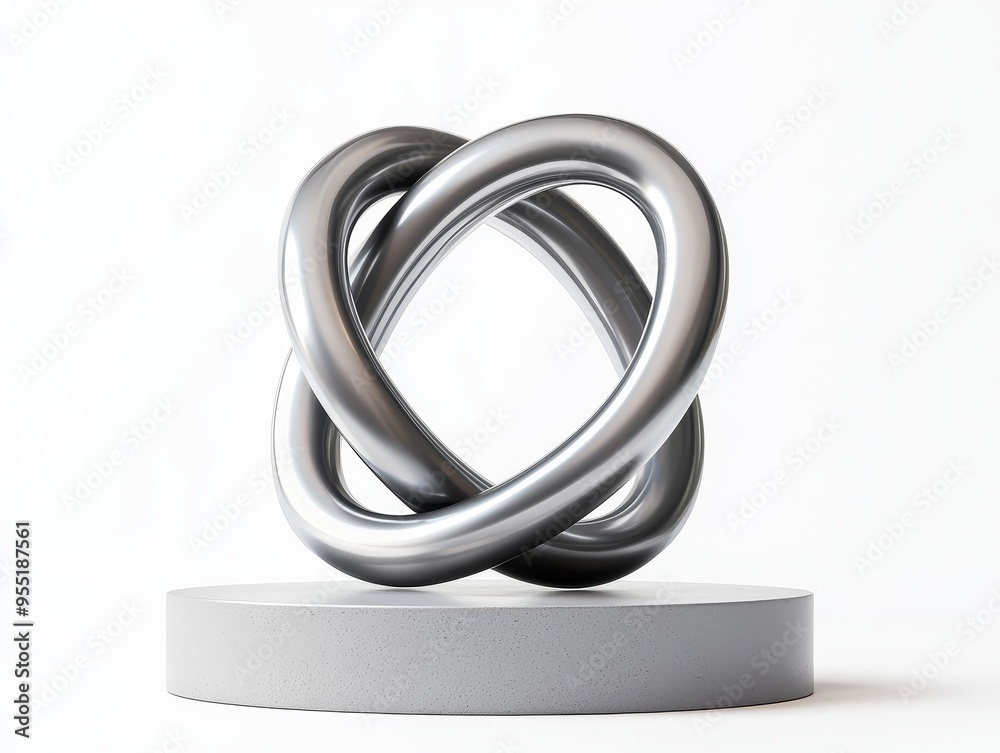 A podium made of interlocking metal rings, creating a complex geometric shape, isolated on white A podium made of interlocking metal rings, creating a complex geometric shape, isolated on white