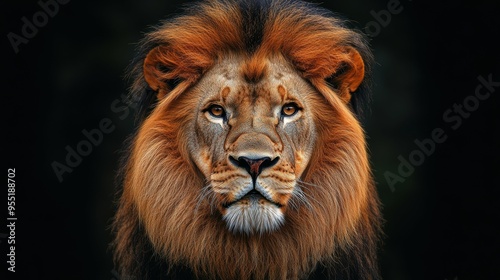 Breathtaking portrait of a regal lion, its mane and piercing gaze embodying the untamed power and majesty of the wild