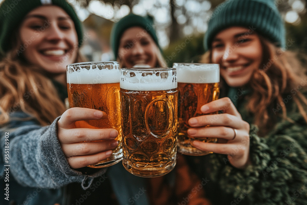 three women with holding beers at beer festival three women with holding beers at beer festival