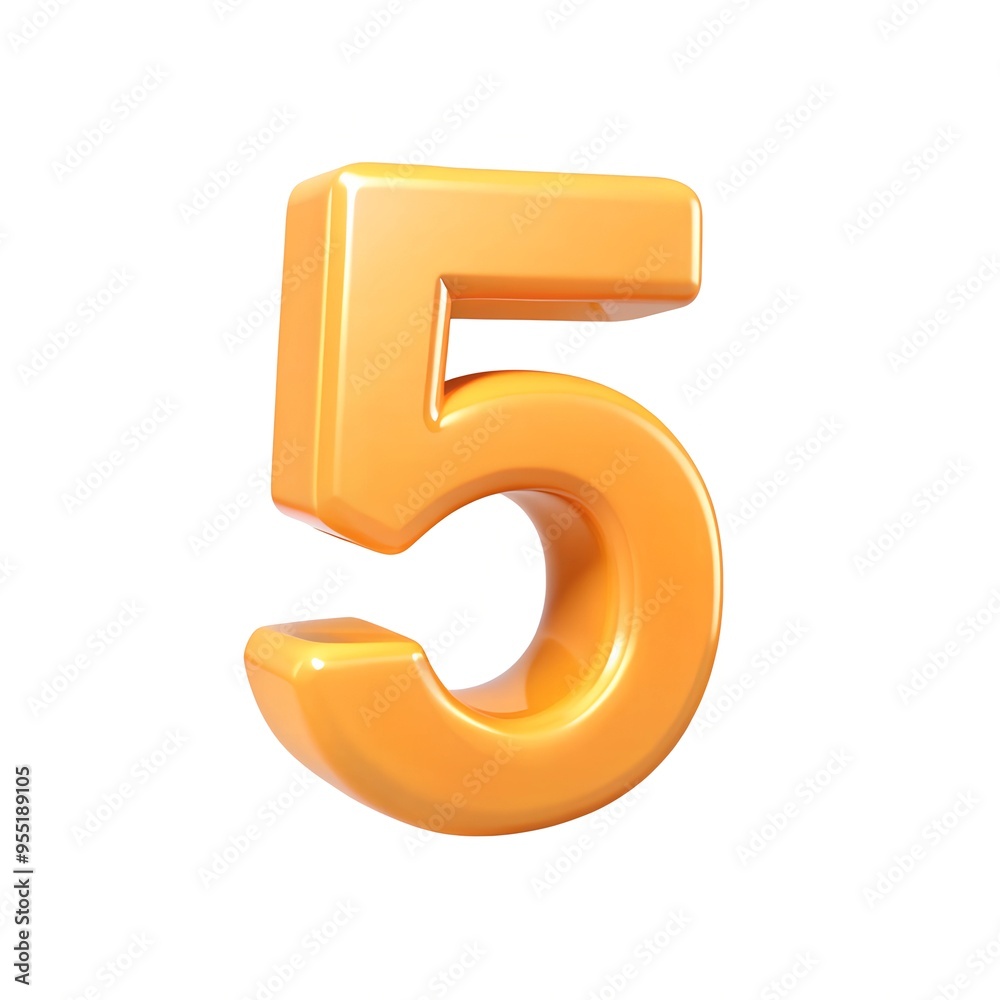 3D illustration of number set, 5 number character text 3D illustration 3D illustration of number set, 5 number character text 3D illustration