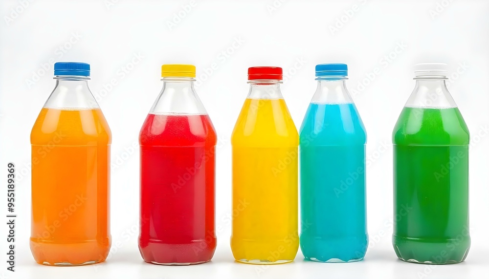 Brightly colored drinks in bottles isolated on a white background Brightly colored drinks in bottles isolated on a white background
