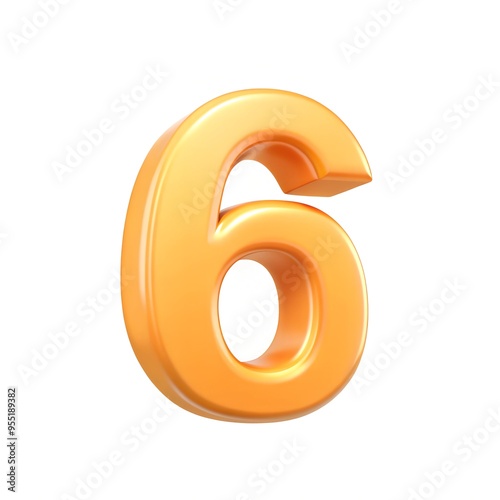 3D illustration of number set, 6 number character text 3D illustration