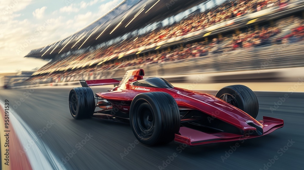 Futuristic Red Racing Car in Motion on the Track. AI generated illustration Futuristic Red Racing Car in Motion on the Track. AI generated illustration