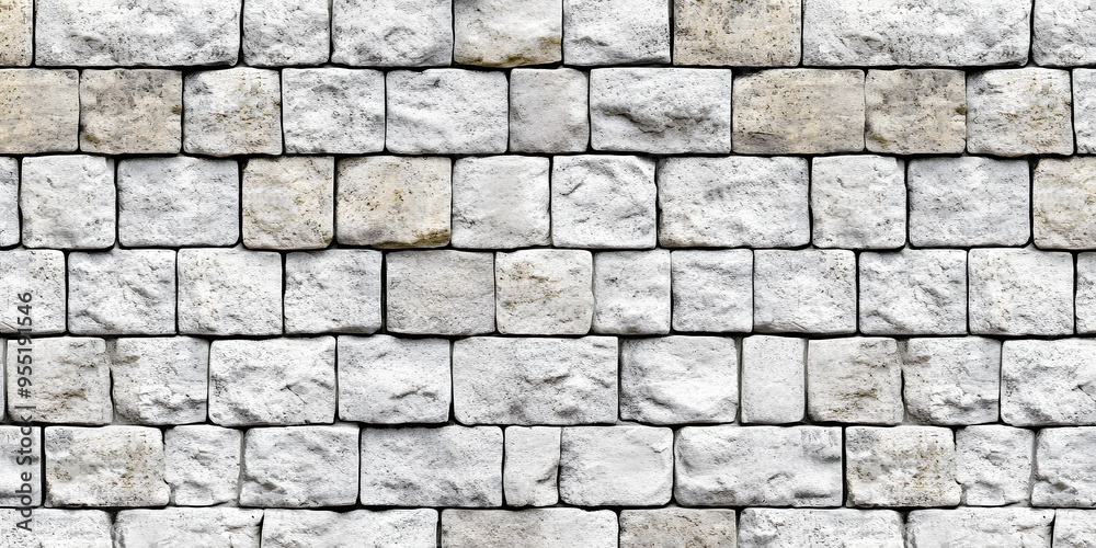 Fototapeta premium Seamless old sandstone brick wall transparent background texture overlay. Tileable antique vintage stone blocks or tiles surface pattern. Rustic cottagecore wallpaper or backdrop. 3D Rendering.