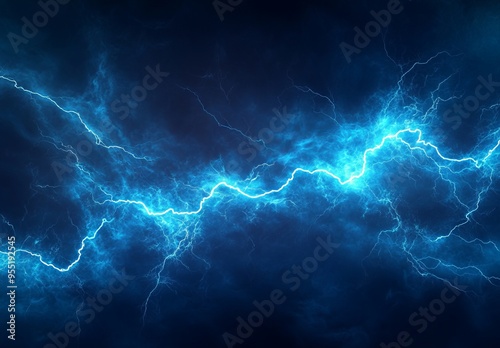 Wallpaper Mural Blue Lightning Background with Electric Light Effects. AI generated illustration Torontodigital.ca