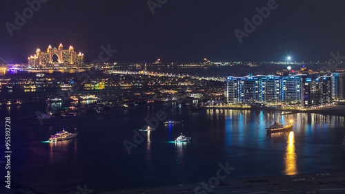 Canvas Print Aerial view from Dubai Marina night timelapse
