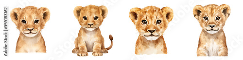 Adorable lion cub illustrations showcasing playful expressions perfect for children's projects, books, or educational content. photo