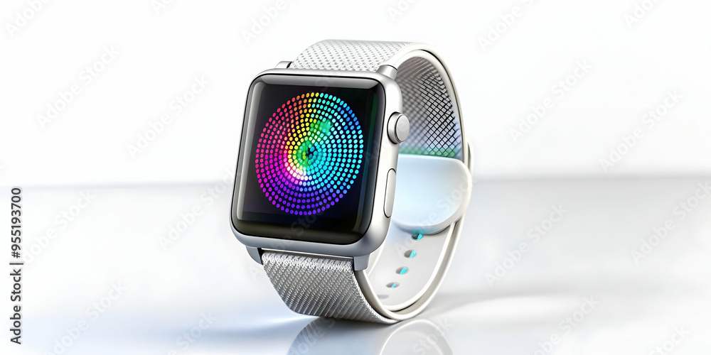3D Digital Watch with Holographic Step Counter Display Concept, Close-Up Futuristic Design on Isolated White Background 3D Digital Watch with Holographic Step Counter Display Concept, Close-Up Futuristic Design on Isolated White Background