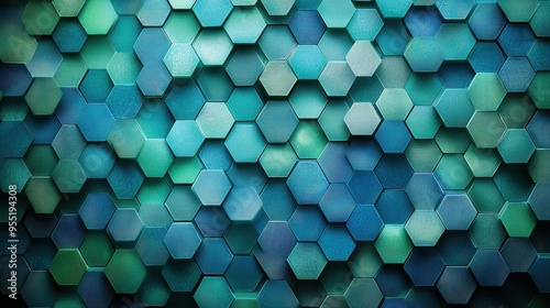 Abstract Geometric Hexagon Pattern in Blue and Green Hues