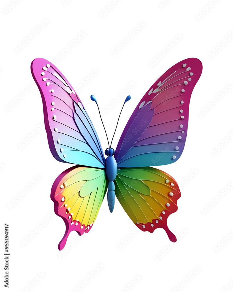 A colorful rainbow butterfly on a white background. A colorful rainbow butterfly on a white background.
