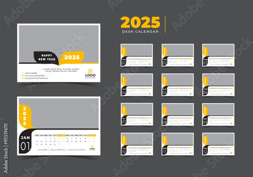 Desk calendar 2025 planner template, corporate desk calendar schedule 2025 monthly planner template,