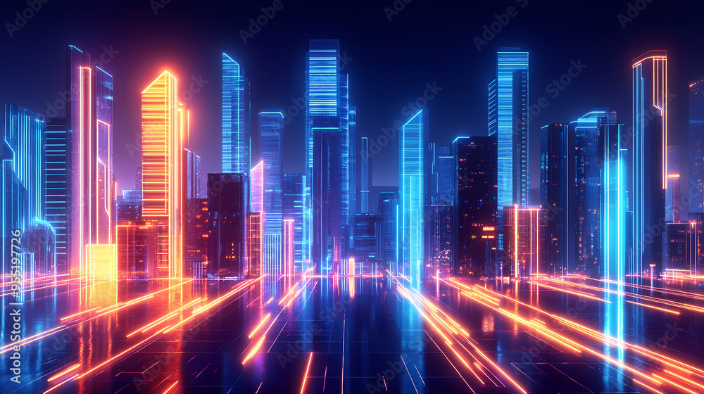 Neon mega city capital towers with futuristic technology background, future modern building virtual reality, night life style concept. generative ai. Futuristic City. Illustration Neon mega city capital towers with futuristic technology background, future modern building virtual reality, night life style concept. generative ai. Futuristic City. Illustration