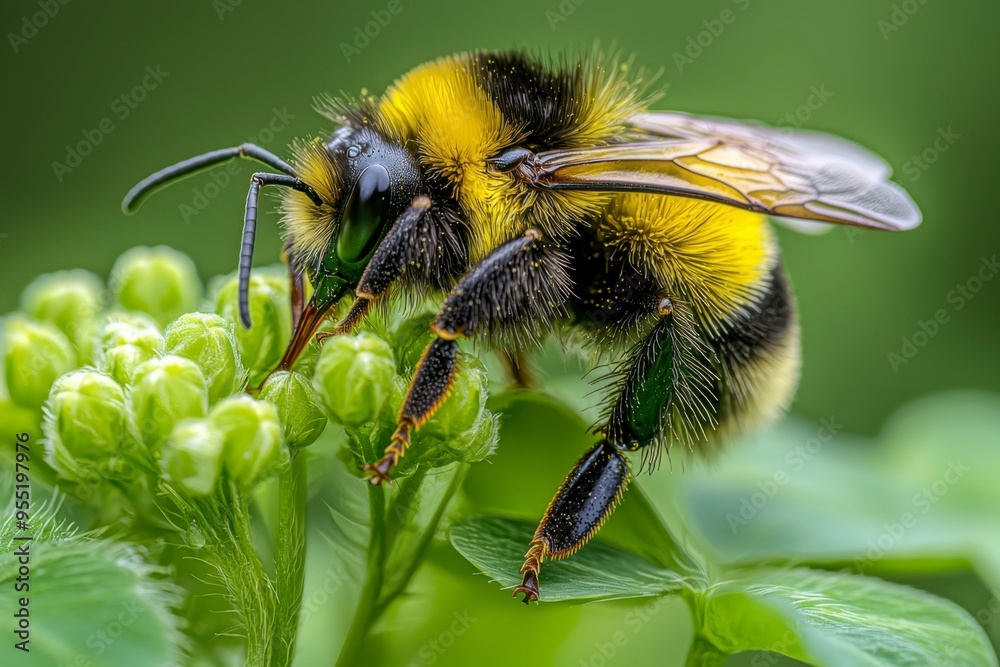 Bumblebee Gathering Pollen on Green Buds Bumblebee Gathering Pollen on Green Buds
