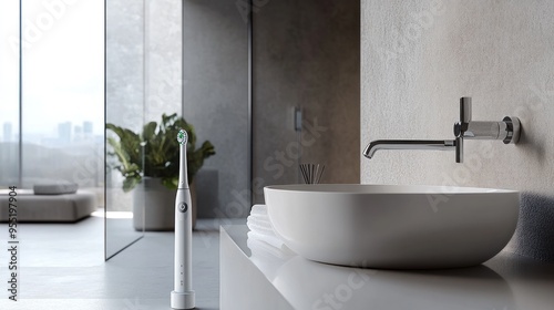 Modern Bathroom with Electric Toothbrush and Sink photo