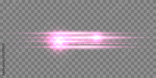 Pink horizontal lens flare. Sun flash with rays or pink spotlight. Vector illustration.