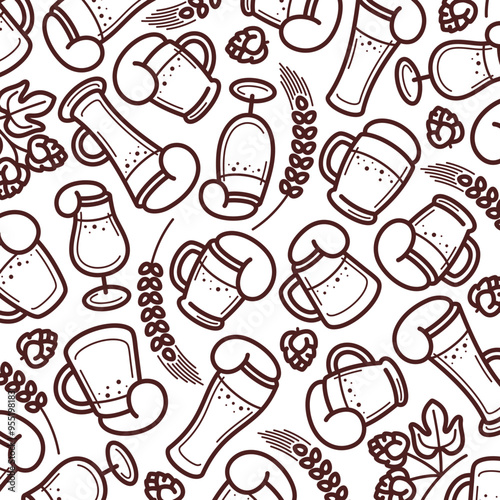 Beer pattern background set. Collection icon beer. Vector