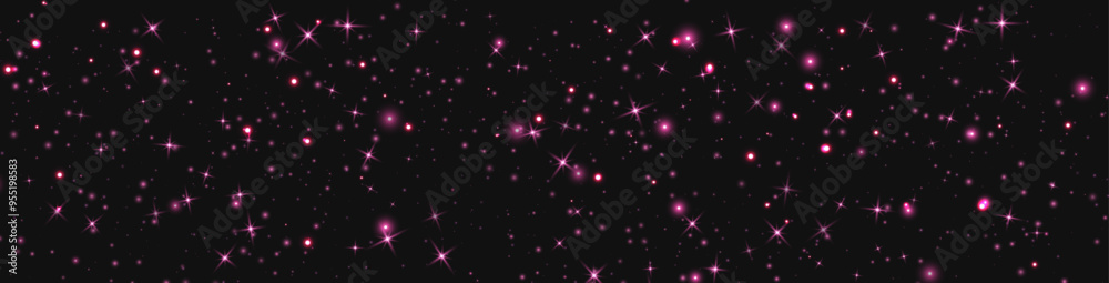 Pink glittering dots, particles, stars magic sparks. Glow flare light effect. Pink luminous points. Vector particles on black background. Pink glittering dots, particles, stars magic sparks. Glow flare light effect. Pink luminous points. Vector particles on black background.