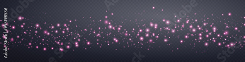 Glow flare light effect. Pink luminous points. Pink glittering dots, particles, stars magic sparks. Vector particles on transparent background.