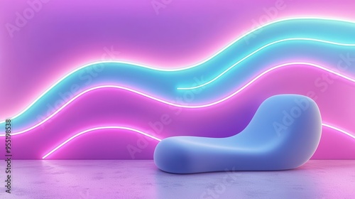Glowing neon sign with an abstract design, symbolizing modern nightlife, glowtime urban aesthetic, energetic and stylish